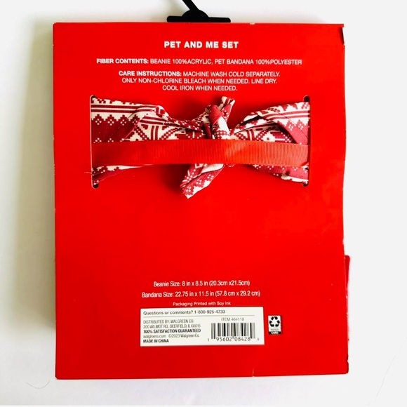 Pet & Me Matching Dog Bandana Scarf Owner Red Beanie Cap Christmas Snowflake NEW - Picture 2 of 2